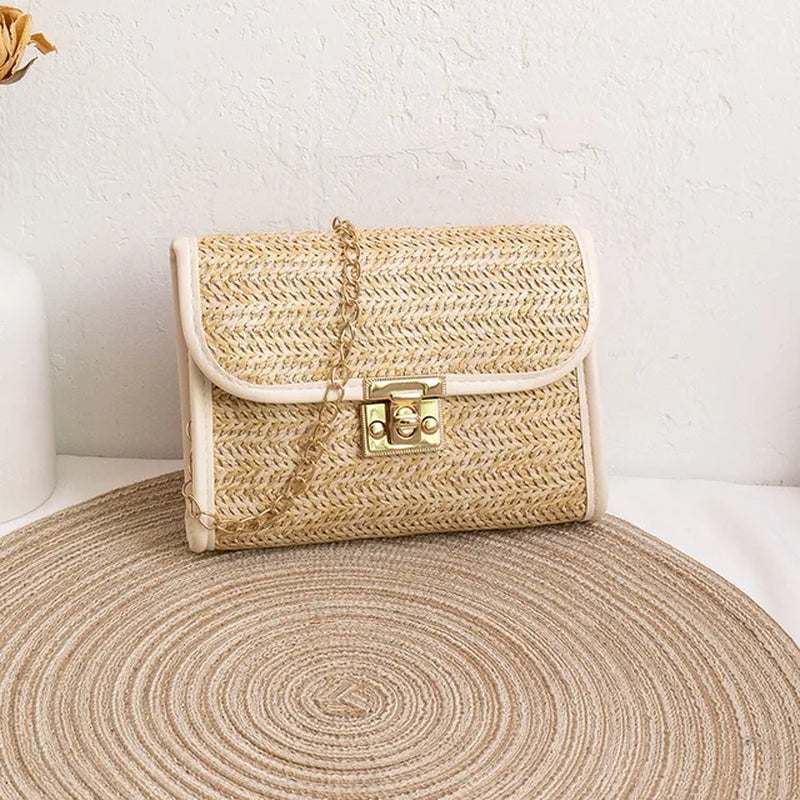 Small Square Woven Messenger Straw Bag