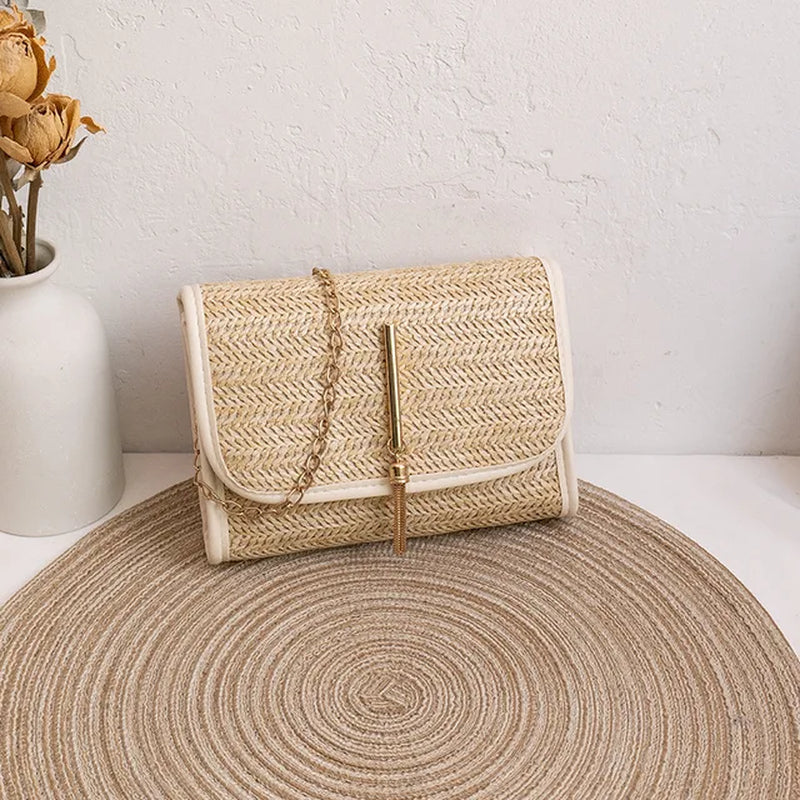 Small Square Woven Messenger Straw Bag