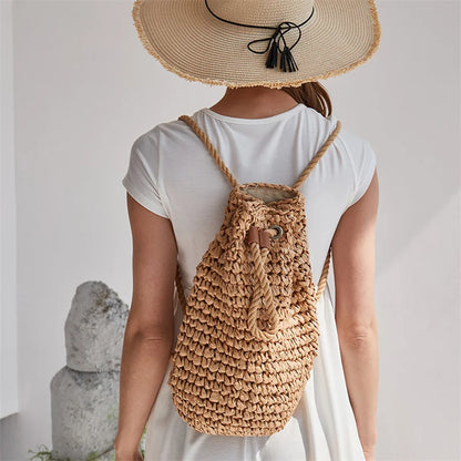 Casual Straw Drawstring Beach Women's Backpack