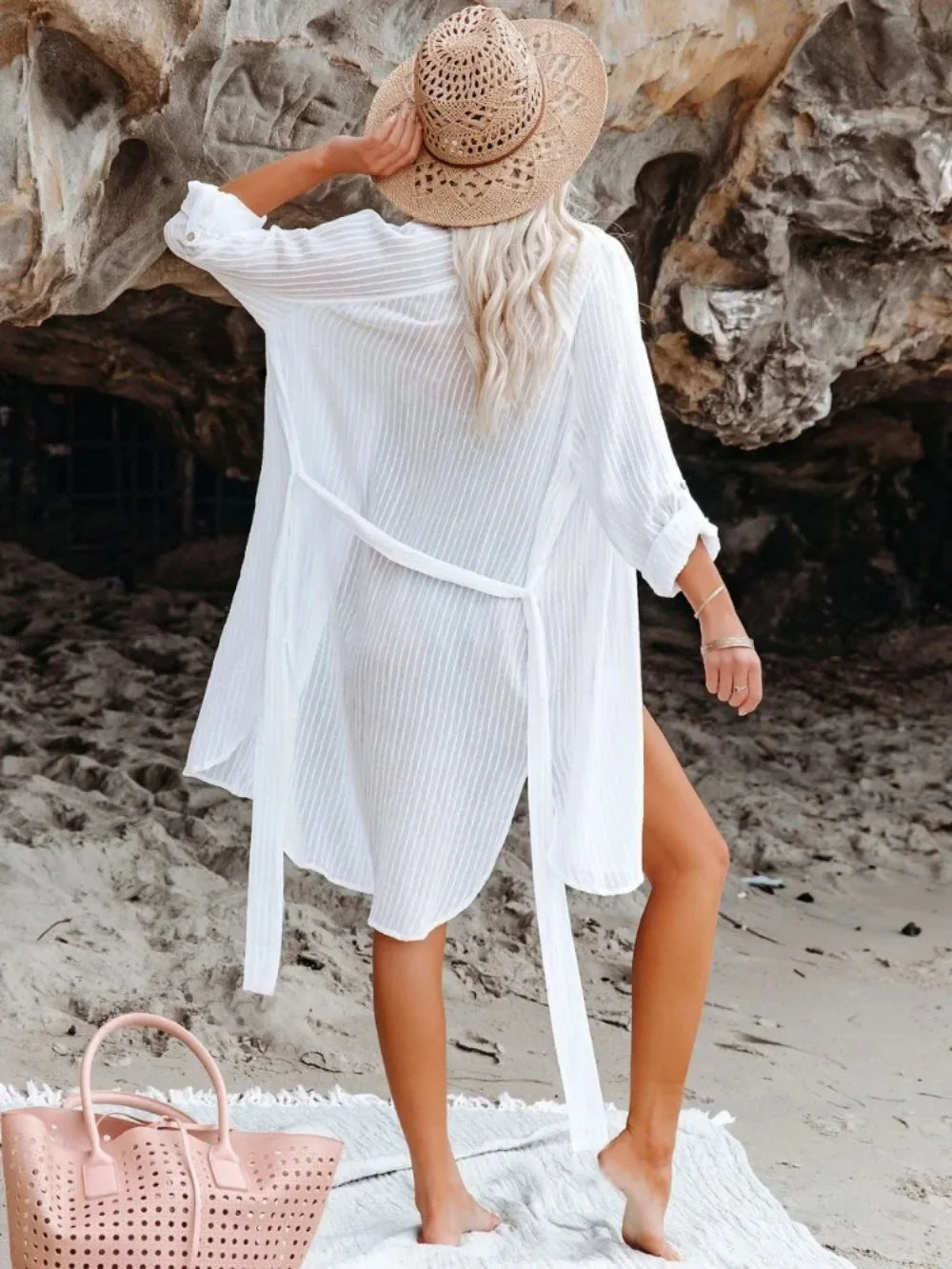 Beach Shirts Bikini Cover Up Belted Kimono