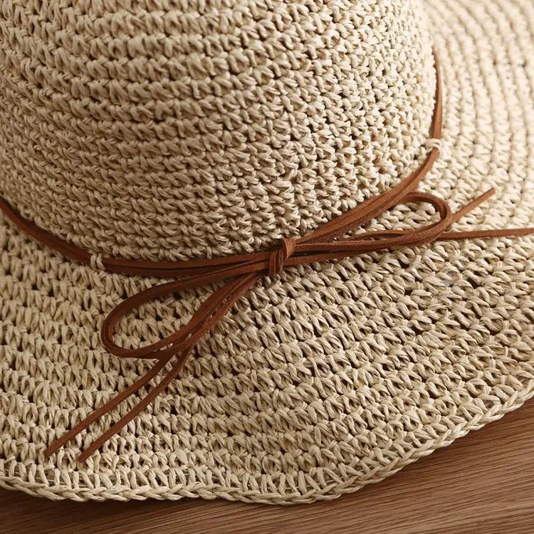 Women's Beach Hats: Foldable Straw Sun Caps with Bow for UV Protection - Summer Travel Essentials 