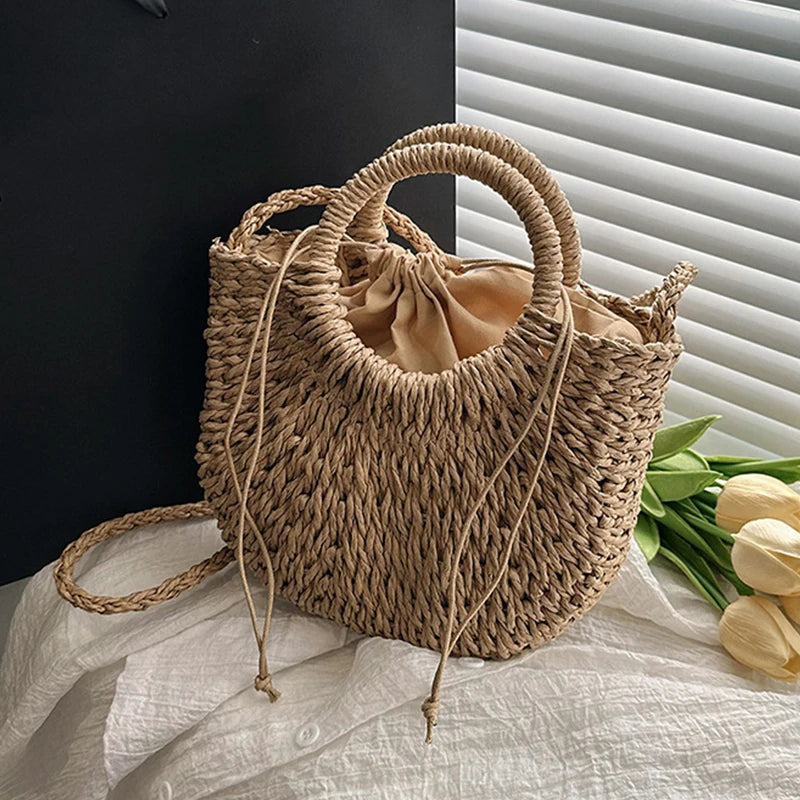 Moon Shape Crossbody Straw Shoulder Bag