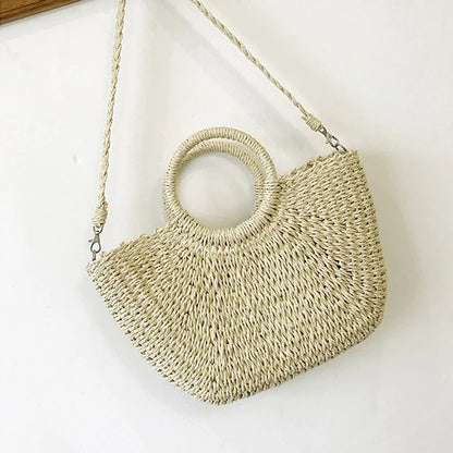 Moon Shape Crossbody Straw Shoulder Bag