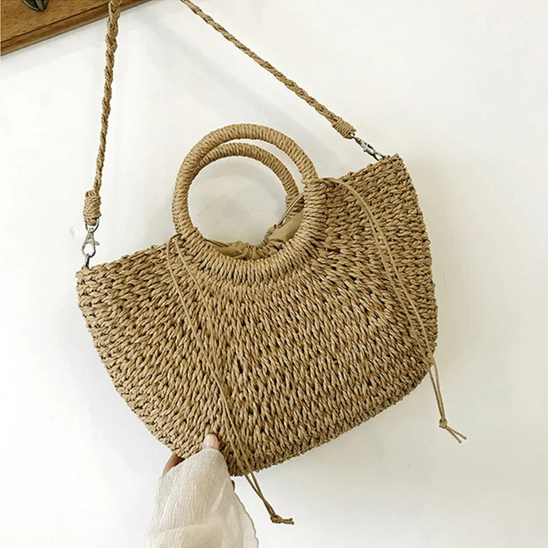 Moon Shape Crossbody Straw Shoulder Bag