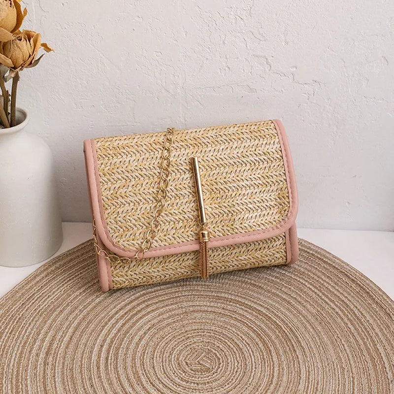 Small Square Woven Messenger Straw Bag