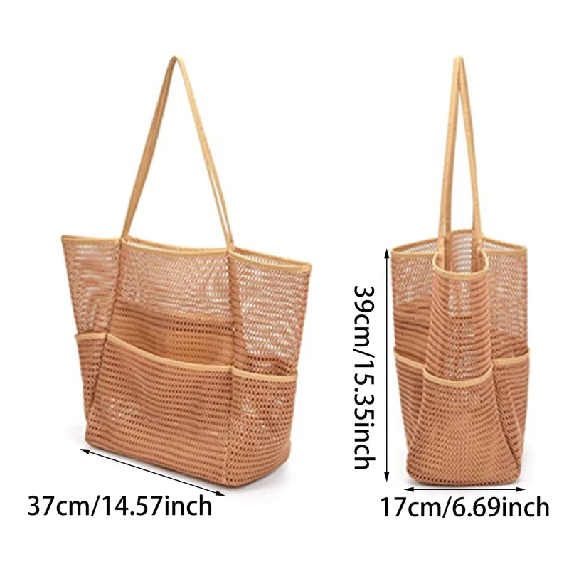 Lazy Mesh Beach Bag Multi Pockets Summer Beach Bag for Towels 