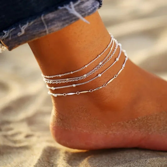 Delysia King 5Pcs/Set Women Summer round Ball Beads Anklet Beach Fashion Personality Handmade Foot Ring