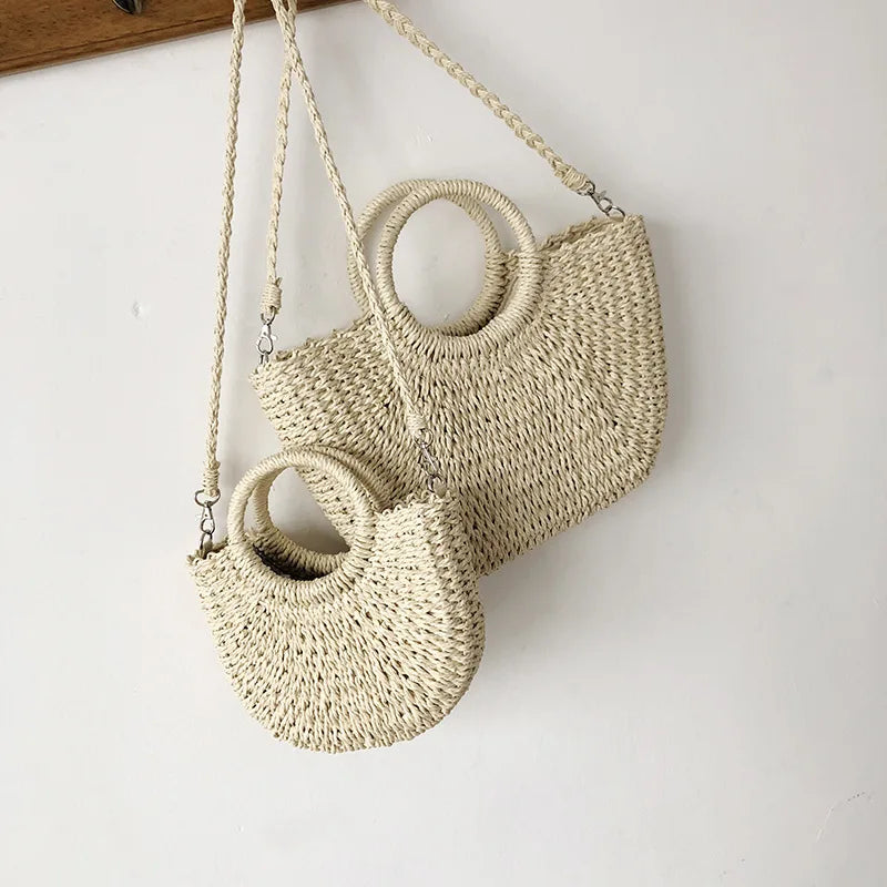 Moon Shape Crossbody Straw Shoulder Bag