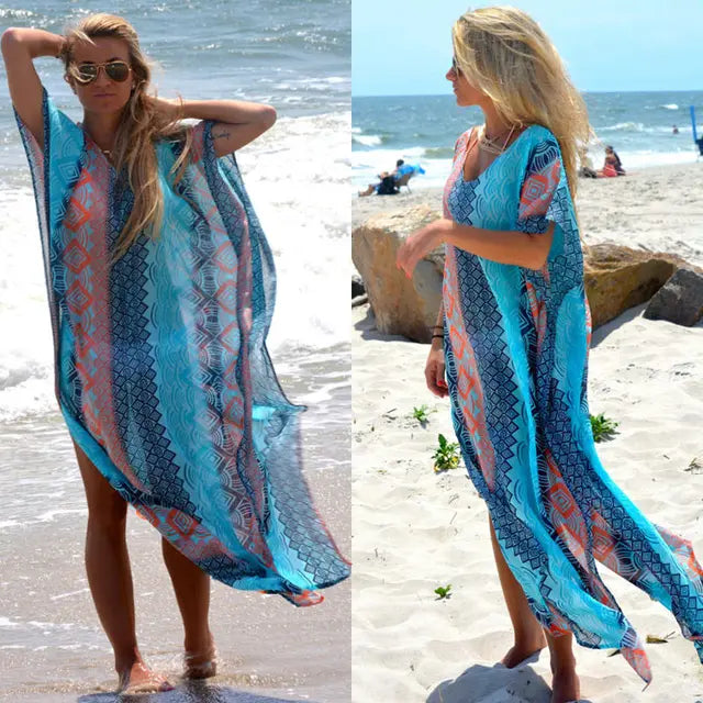 Vintage Floral Print Beach Cover Up Kimono