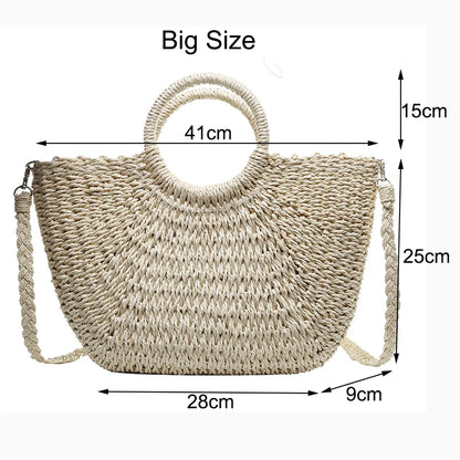 Moon Shape Crossbody Straw Shoulder Bag