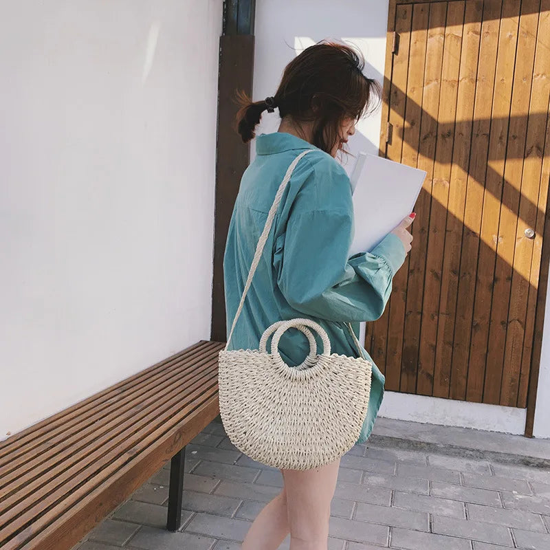 Moon Shape Crossbody Straw Shoulder Bag