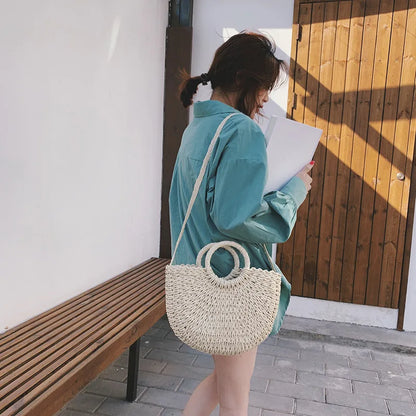 Moon Shape Crossbody Straw Shoulder Bag