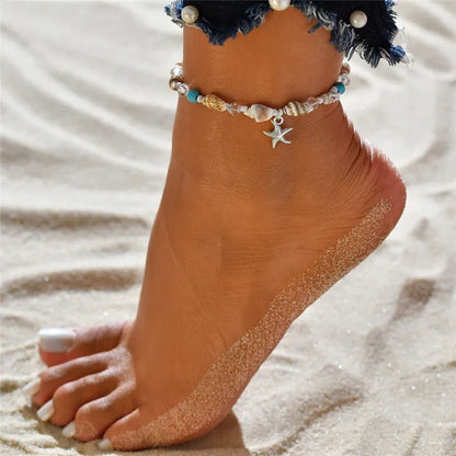 Sea Shore Anklet with Silver Starfish Charm