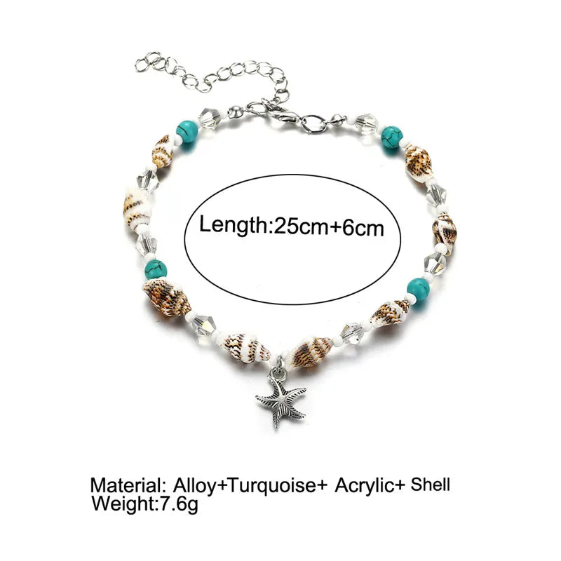 Sea Shore Anklet with Silver Starfish Charm