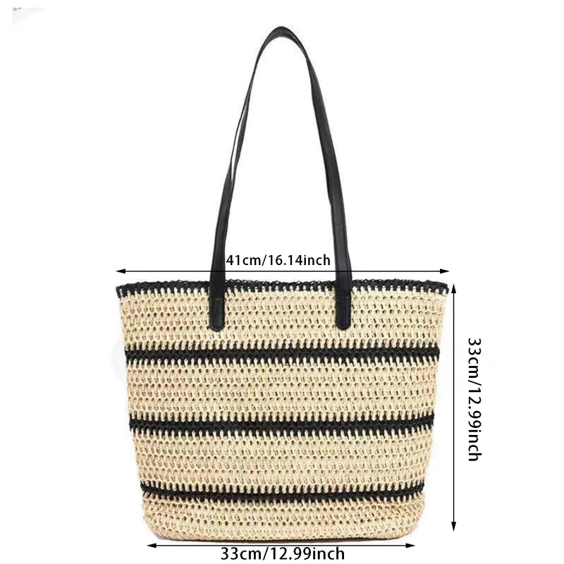 Stripped Summer Straw Shoulder Bag