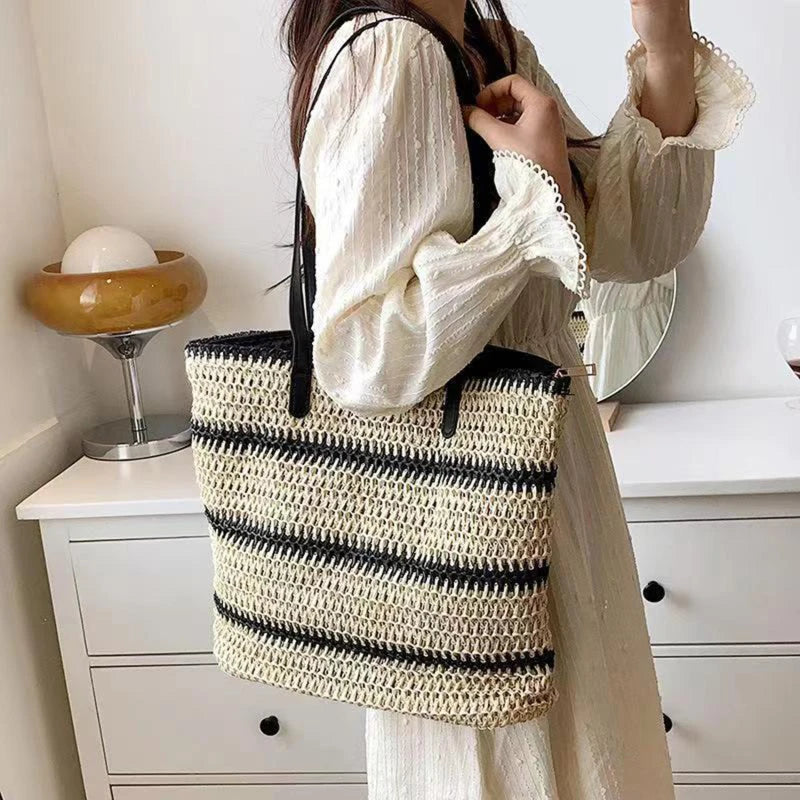 Stripped Summer Straw Shoulder Bag