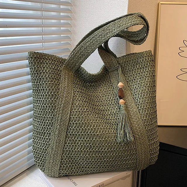 Hand Woven Summer Tote Bag with Tassel