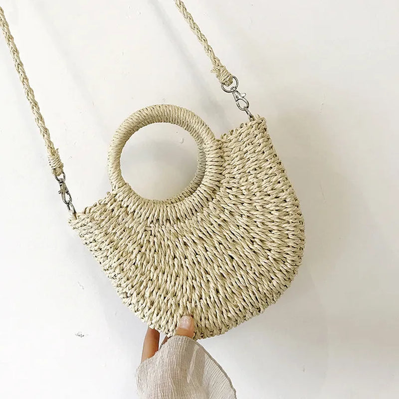 Moon Shape Crossbody Straw Shoulder Bag