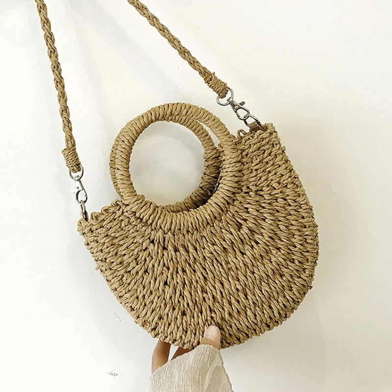 Moon Shape Crossbody Straw Shoulder Bag