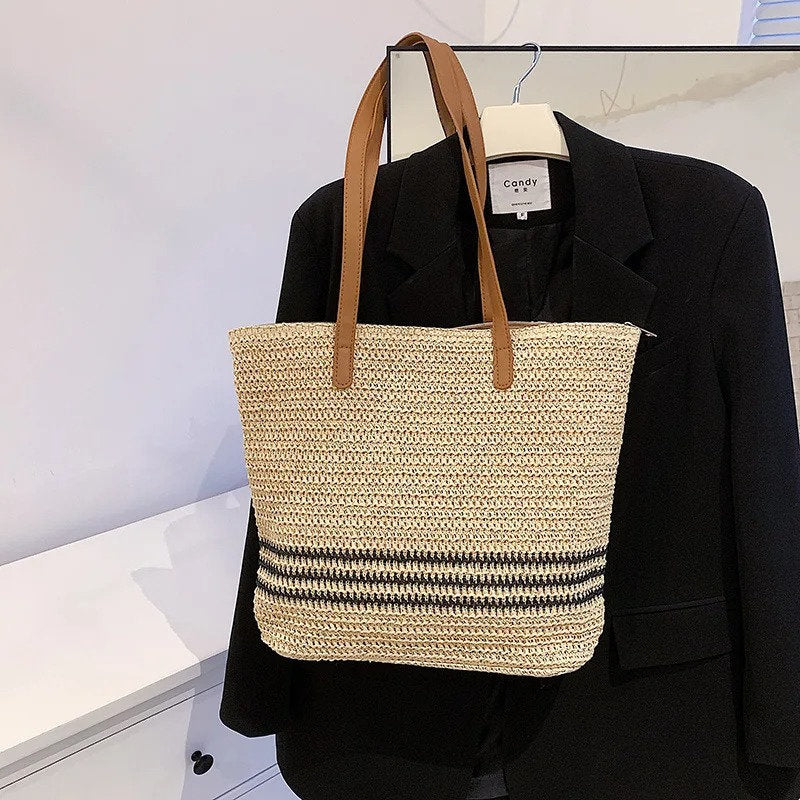 Women's Hand Woven Straw Weave Tote Bag