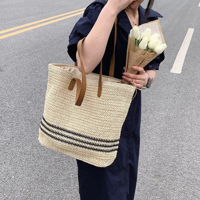 Women's Hand Woven Straw Weave Tote Bag