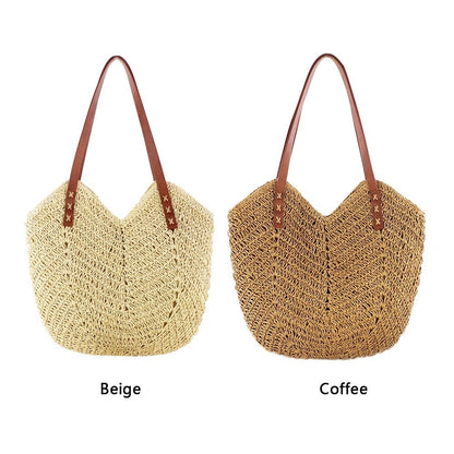 Women's Straw Weave Shoulder Beach Bag 