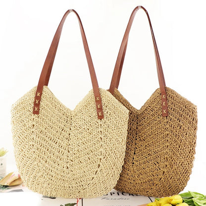 Women's Straw Weave Shoulder Beach Bag 