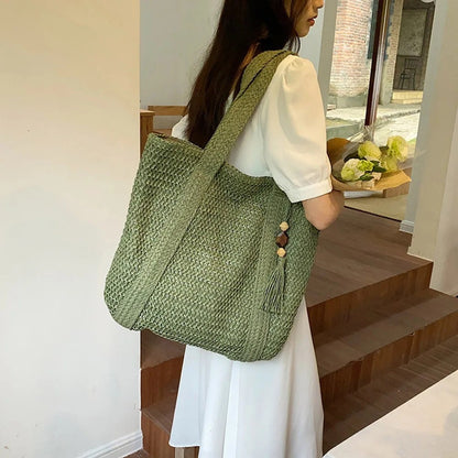 Hand Woven Summer Tote Bag with Tassel