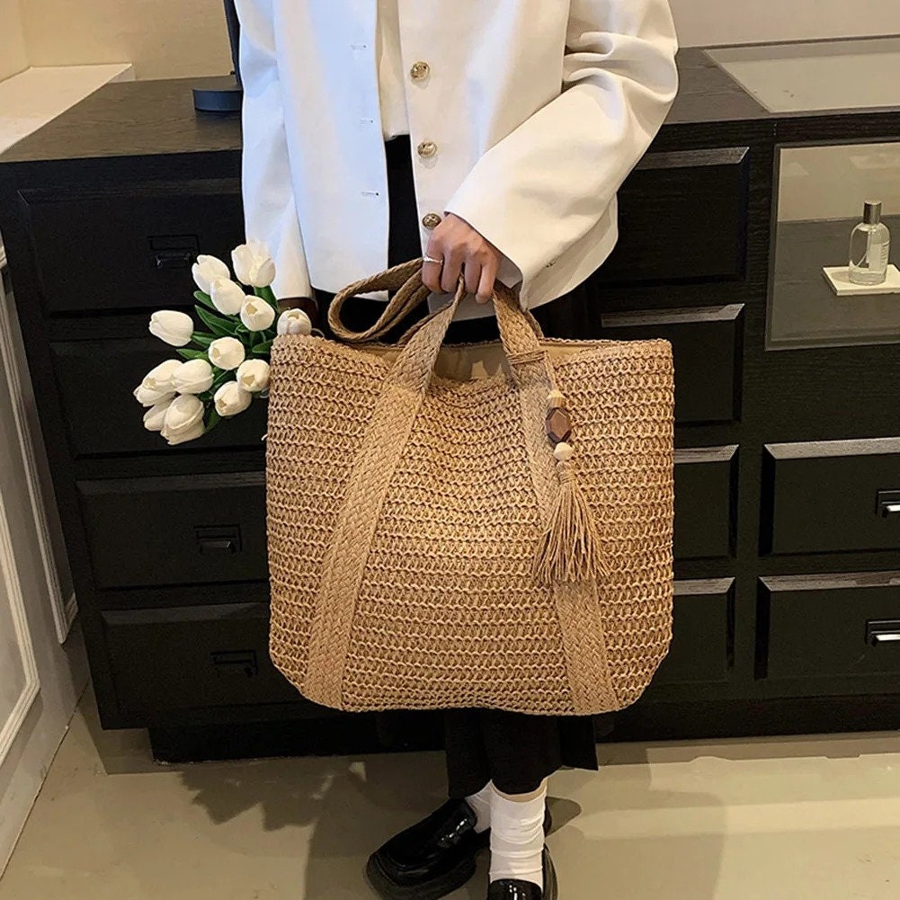 Hand Woven Summer Tote Bag with Tassel