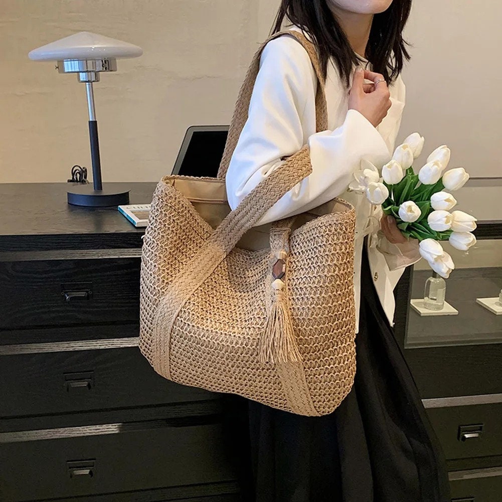 Hand Woven Summer Tote Bag with Tassel