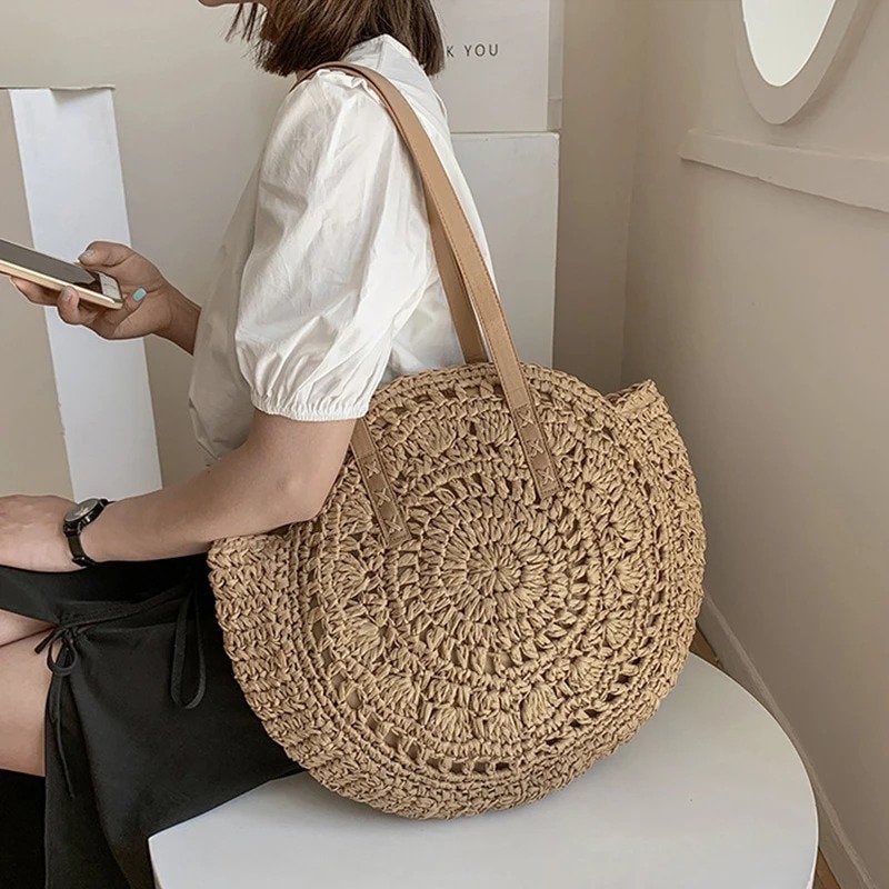 Woven Straw Round Hollow Out Beach Bag