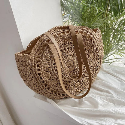 Woven Straw Round Hollow Out Beach Bag