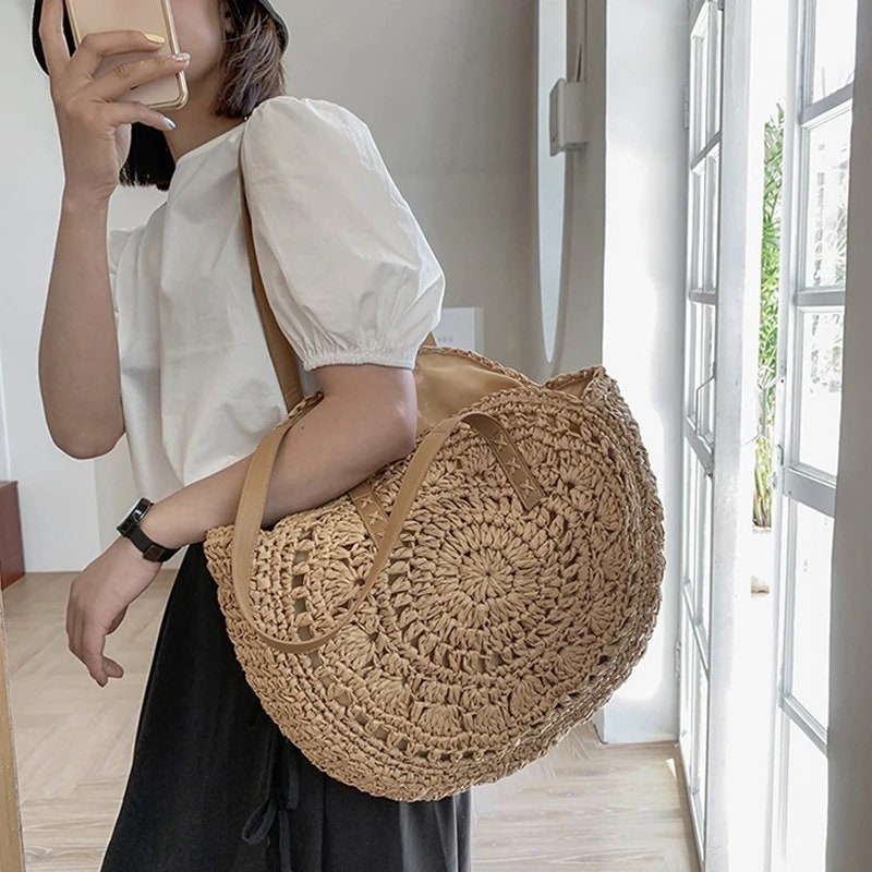 Woven Straw Round Hollow Out Beach Bag