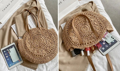 Woven Straw Round Hollow Out Beach Bag