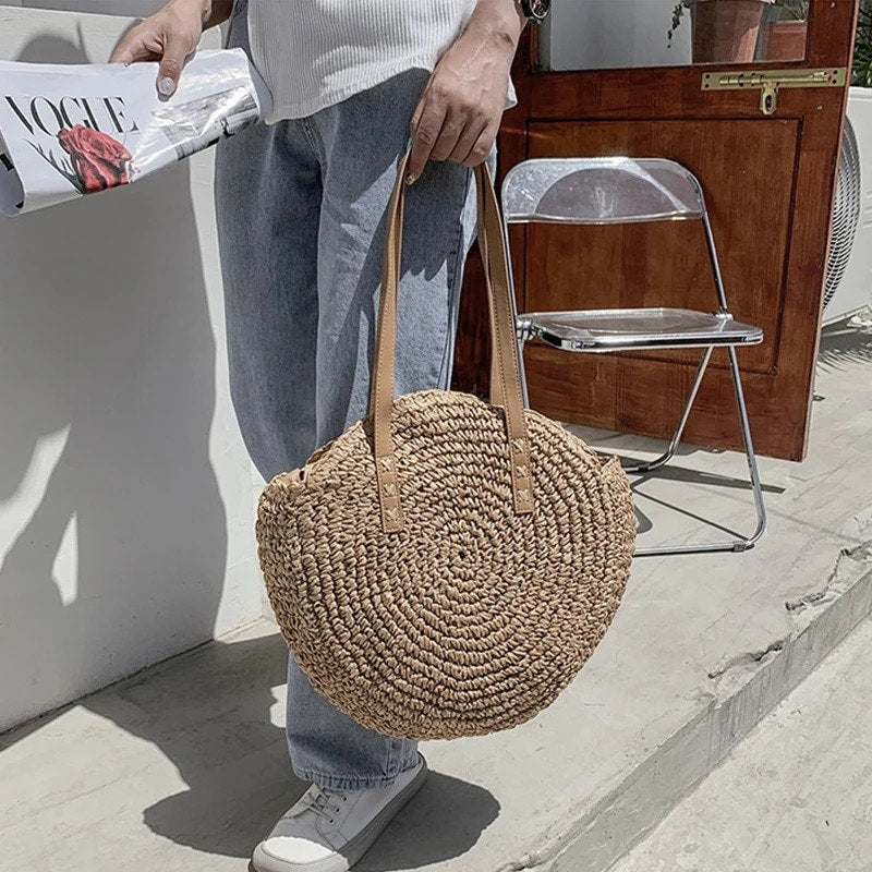 Woven Straw Round Hollow Out Beach Bag