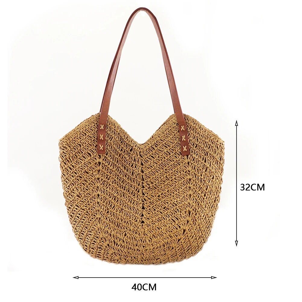 Women's Straw Weave Shoulder Beach Bag 