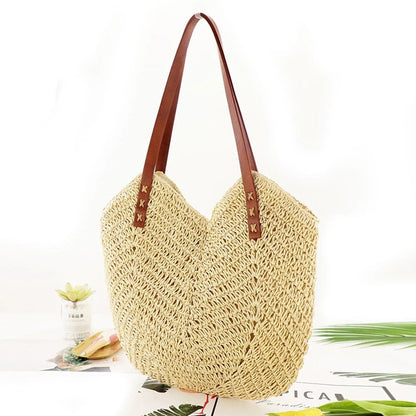 Women's Straw Weave Shoulder Beach Bag 