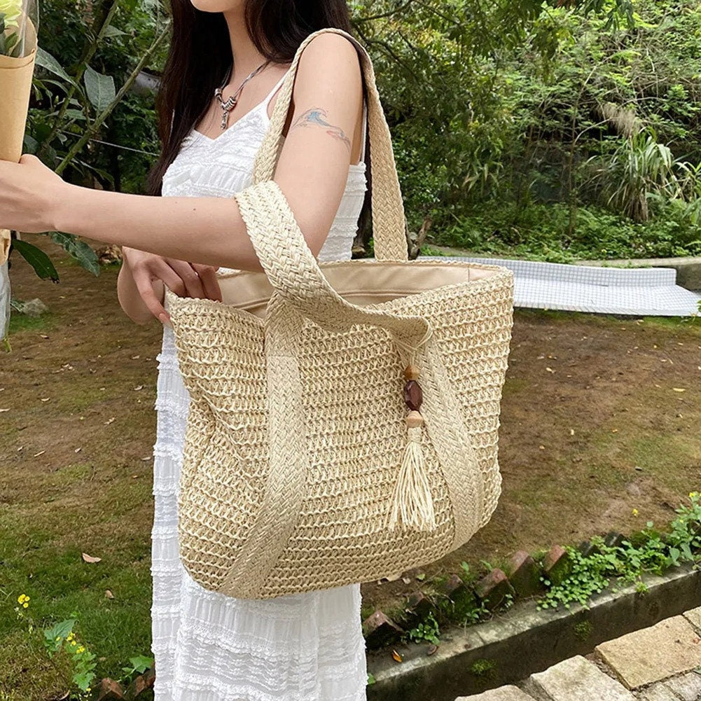 Hand Woven Summer Tote Bag with Tassel