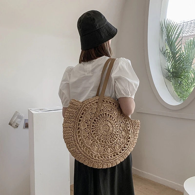 Woven Straw Round Hollow Out Beach Bag