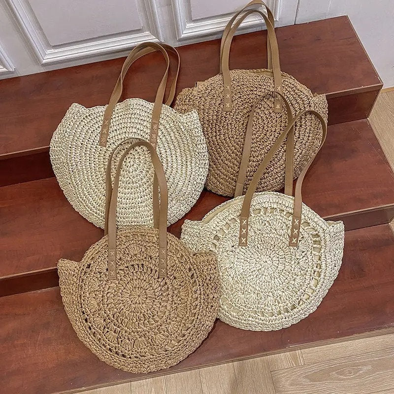 Woven Straw Round Hollow Out Beach Bag